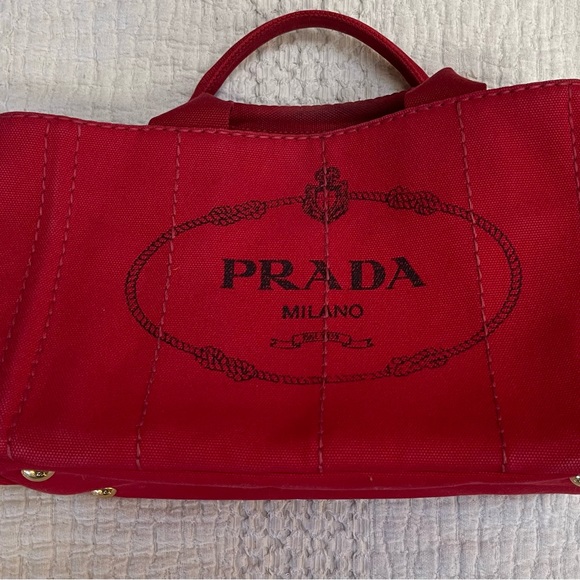 Prada Red Canapa Bag, 11 inch wide c 7 inch high. - Picture 9 of 12